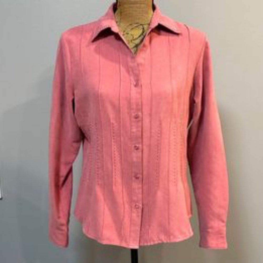 Lemon Grass Fields medium blush pink faux suede long sleeve blouse